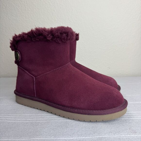 Kookaburra Ugg Jordina Mini Suede Sherpa Ankle Boots Booties Zinfandel Wine 8 - Picture 1 of 13